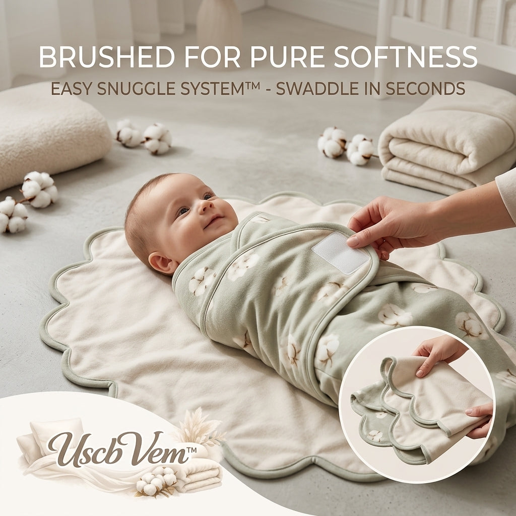 UscbVem™ Easy Snuggle Baby Swaddle Blanket | Ultra-Soft Brushed Cotton Swaddle Wrap with Scalloped Edge | Adjustable Newborn Sleep Sack for 0-3 Months | Breathable & Cozy Receiving Blanket, Gender-Neutral Sage Green