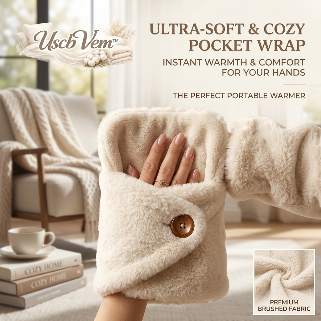 UscbVem™ Ultra-Soft Faux Fur Hand Warmer Muff | Cozy Thermal Pocket Wrap with Wooden Button Accent | Premium Brushed Fabric Portable Hand Warmer Pouch for Cold Weather, Home, Office & Winter Gifting