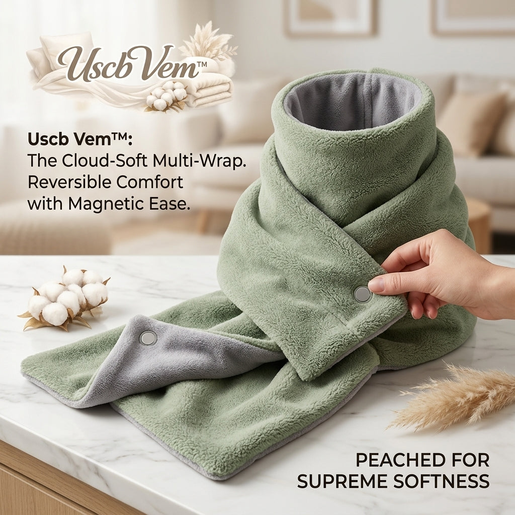 UscbVem™ Reversible Magnetic Neck Wrap - Cloud-Soft Plush Winter Scarf & Neck Warmer, Ultra-Cozy Peached Fleece Multi-Wrap with Magnetic Closure for Men and Women
