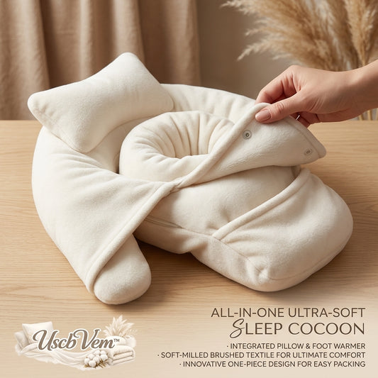 UscbVem™ All-in-One Ultra-Soft Sleep Cocoon | Multifunctional Travel Pillow with Built-in Foot Warmer | Ergonomic Neck Support & Adjustable Snap Fleece Nap Wrap for Flights, Office Napping, and Camping