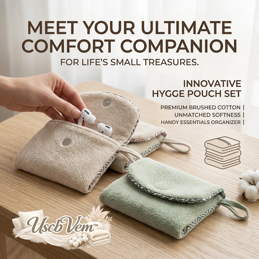 UscbVem™ Hygge Pouch Set - Premium Brushed Cotton Mini Organizer Bags for AirPods, Travel Jewelry, Coins & Keys | Aesthetic Small Cosmetic Pouch with Magnetic Closure, 2-Pack