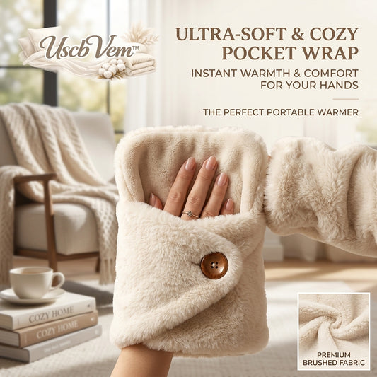 UscbVem™ Ultra-Soft Faux Fur Hand Warmer Muff | Cozy Thermal Pocket Wrap with Wooden Button Accent | Premium Brushed Fabric Portable Hand Warmer Pouch for Cold Weather, Home, Office & Winter Gifting